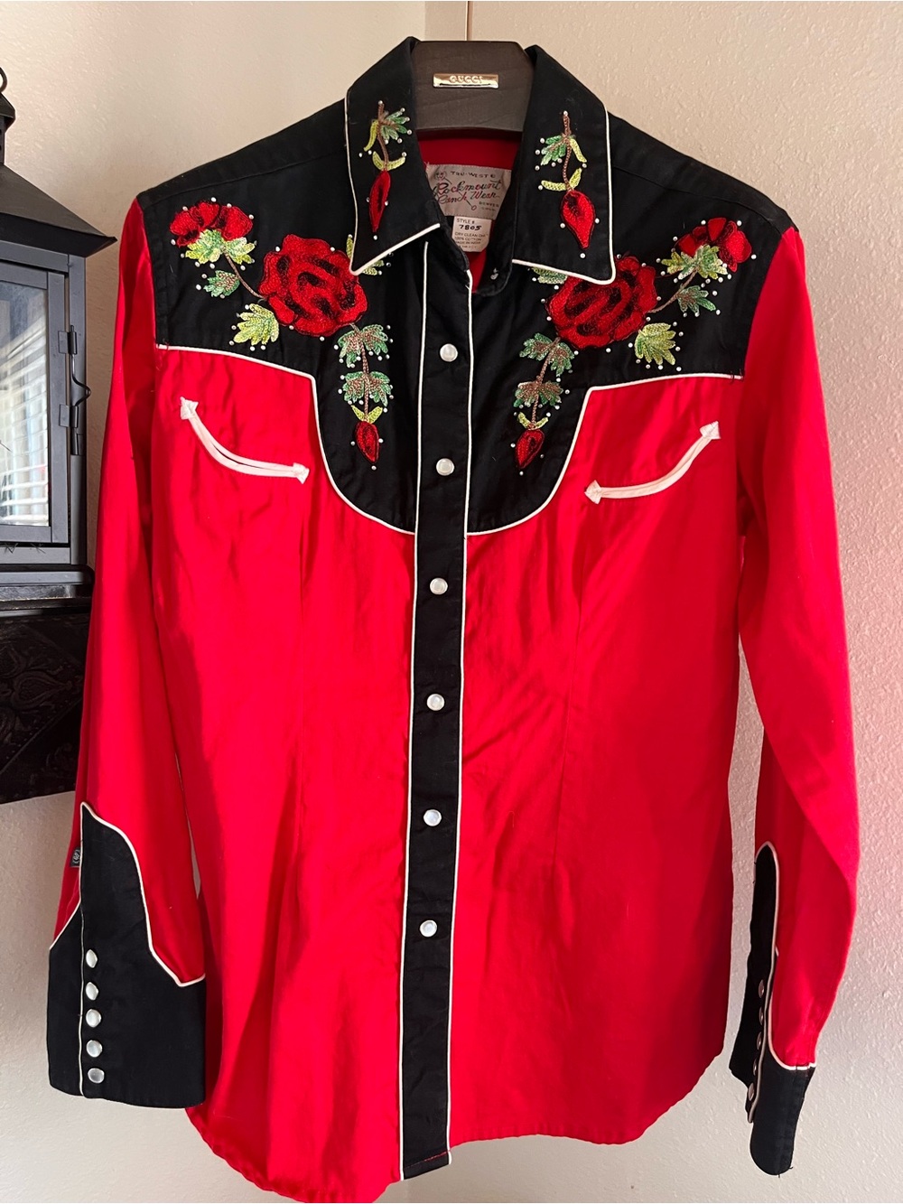 Vintage Rockmount Ranch Wear Western Red Embroidered Snap-Front Shirt